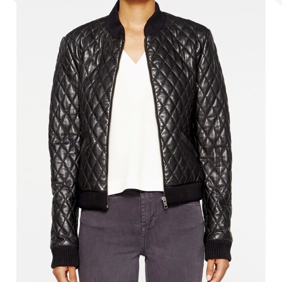 Nicole Miller Jackets & Blazers - NICOLE MILLER 100% Lamb Leather Quilted Moto Bomber Jacket Coat Zip Up Petite